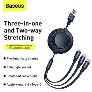 Baseus Bright Mirror 2 Series Retractable 3-in-1 Fast Charging Data Cable USB to M+L+C 3.5A