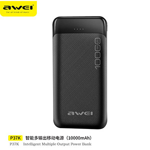 Awei P37K 10000mAh Fast Charging Power Bank- Black Color